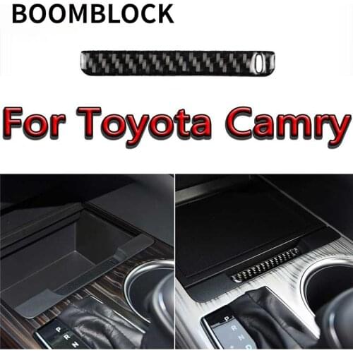 BOOMBLOCK Car Center Console Storage Box Cover Slot Strip Trim Carbon Fiber Sticker Interior Moulding For Toyota Camry 2018 2019