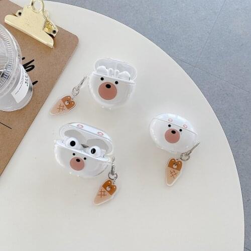 For Huawei Freebuds 4i 3 4 PRO Earphones Cases Luxury Cute with bear Keyring Pendant Protector Cover for Free buds 4 PRO Cover