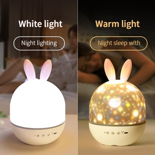 Children Sleep Night Light Led Charging Revolving Atmosphere Night Light Elf Cute Rabbit Elk Starry Sky Projection Lamp Gift