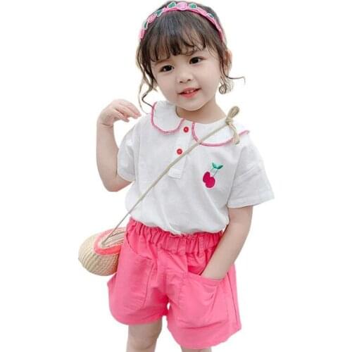 DFXD New Summer Girls Clothing Sets Baby Clothes Cherry Short Sleeve T-shirts+Shorts Pants Casual 2pc Outfit Kids Clothes Set