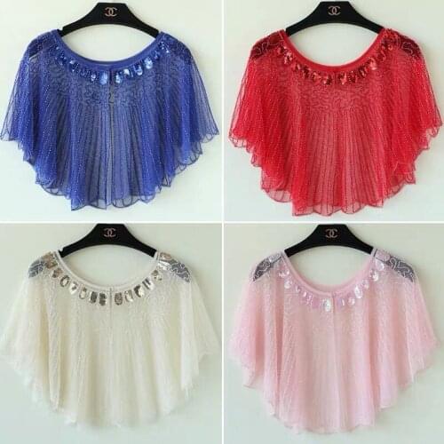 Womens Vintage 1920s Shawl Beaded Sequin Bolero Flapper Evening Cape 9060