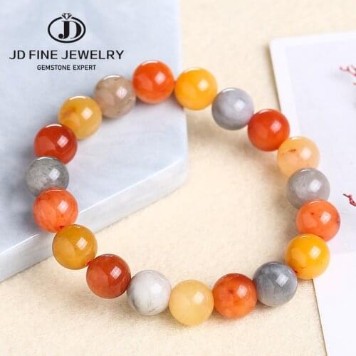 JD Natural Gold Jade Beaded Bracelets For Women Round Jade Beads Bracelet Bangle Charms Healing Energy Rosary Gift Lucky Jewelry