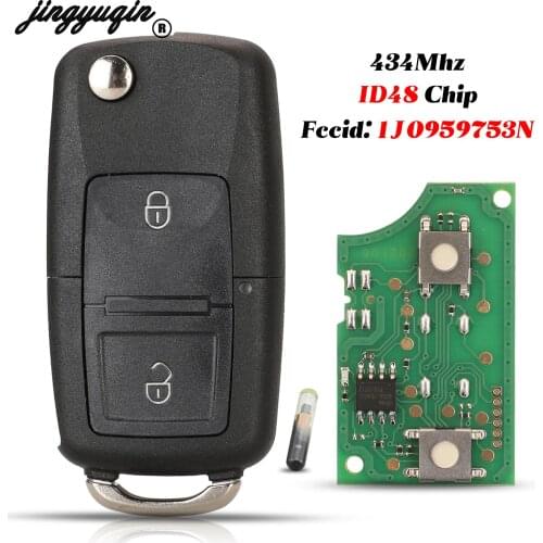Jingyuqin 2 Buttons For VW Golf Mk6 Jetta Polo Scirocco Skoda Octavia Seat Altea FOB 434MHz ID48 Chip 1K0959753N Remote Car Key