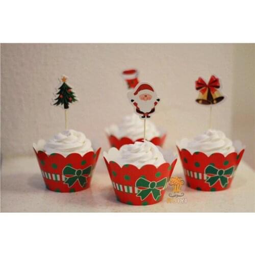 Classic Christmas Dress Up Paper Cupcake Wrappers Decorating Boxes Baking Cake Cups With Toppers Picks For Kids Xmas Party Decor