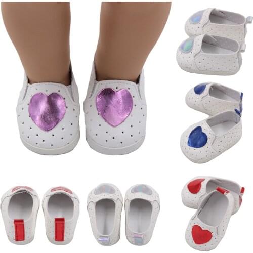 Doll Shoes for 43cm Height American Dolls Toys Fashion Shoes with Heart-shaped fit 18 inch Girl Dolls Baby Doll Accessories