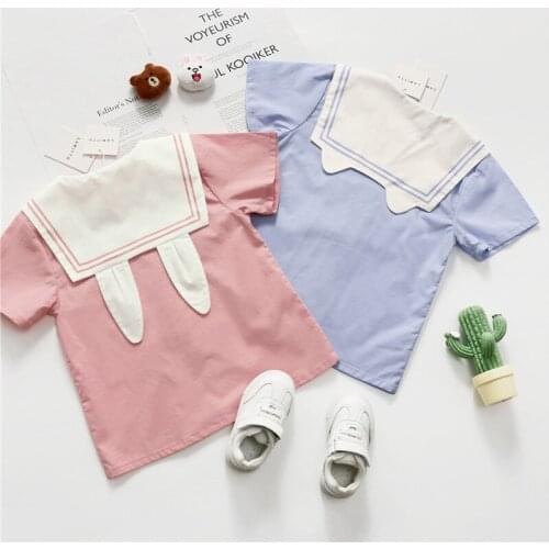 Tonytaobaby Summer New Boys and Girls Childrens Clothing Art Fresh Lapel Rabbit Ear Pure Cotton Shirt