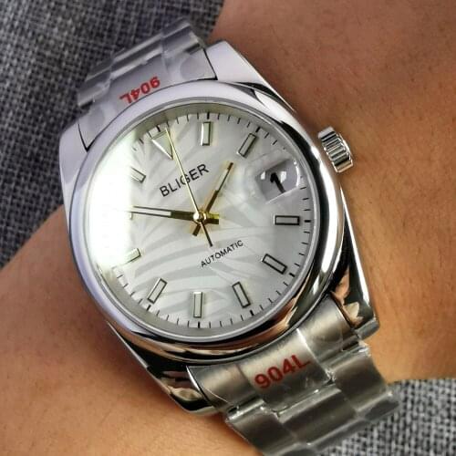 New Arrival Sapphire Mens Automatic Watch NH35/NH35A White/Yellow Palm Dial Polished Bezel Oyster Bracelet Unisex 39mm/36mm