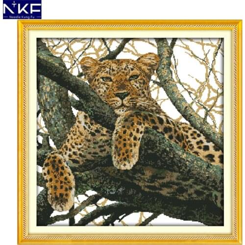 NKF The cheetah animal style needle craft cross stitch charts counted stamped Chinese cross stitch kits for home decoration