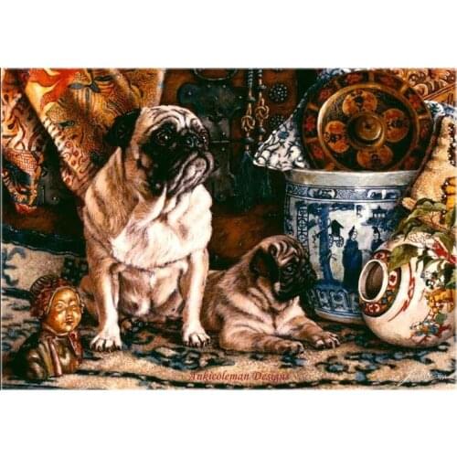 Embroidery Counted Cross Stitch Kits Needlework - Crafts 14 ct DMC DIY Arts Handmade Decor - Pug with Puppy