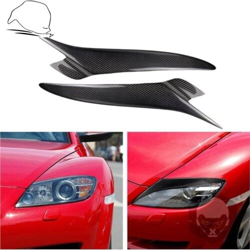 Real Carbon Fiber Headlight Eyebrows Eyelids Cover Trim 2 Pieces Black for Mazda RX 8 RX8 2004-2008 Headlamp Car Accessories