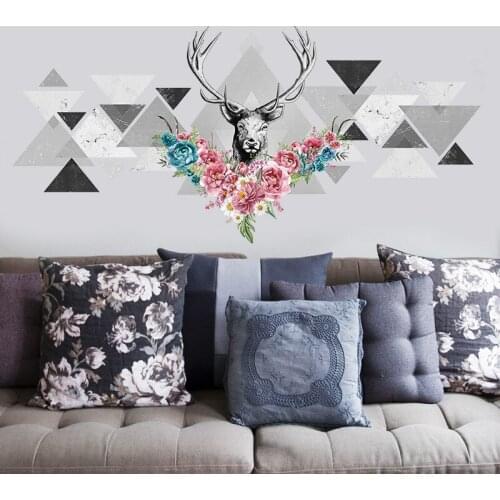 3d wall stickers for office, home decor, bedroom decor, home decor, Sika deer flower landscape mural art and Nordic style decals