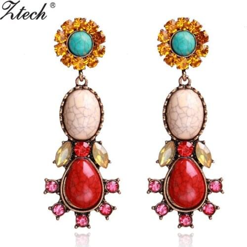 Ztech New Hot Bohemia Boho Wedding Dangle Drop Earrings Vintage Statement Jewelry Ethnic Big Green/Red Stone Earring For Women