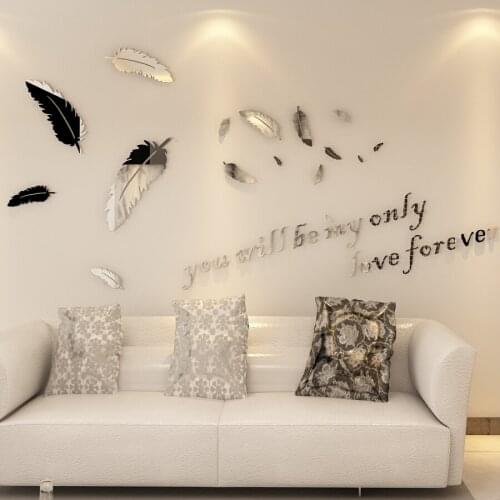 New Diy Feather Mirror Wall Stickers Large Size Decals Home Living Room Bedroom Decoration Bathroom Acrylic Wall Sticker Mural