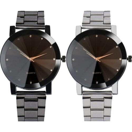 New speckle wrist watch simple steel band watch mottle fashion set diamond watch rhombic glass band watch 2pcs