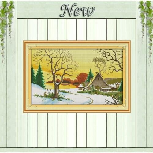 First snow,Counted Printed on canvas DMC 11CT 14CT Cross Stitch kits ,needlework Sets embroidery, Winter Scenery Home Decoration