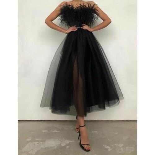 Sexy A-Line Long Tulle Black Sweetheart Evening Dresses with Slit Ankle Length Zipper Back Formal Party Dress for Women