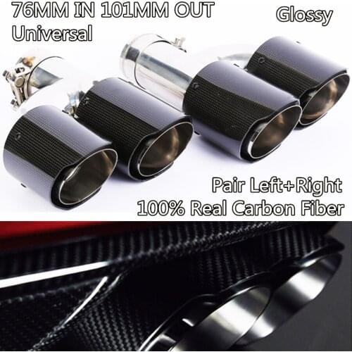 LEFT+Right )Dual Pipe Exhaust Pipe Tail Muffler Tips Glossy 100% Real Carbon Fiber Inner 76mm Outside101mm
