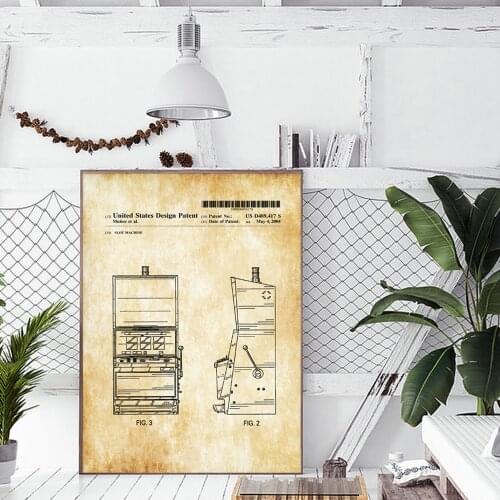 Slot Machine Patent Posters and Prints Blueprint Art Pictures Canvas Painting Supermarket Store Shop Modern Wall Art Decoration