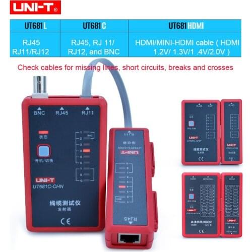 UNI-T LED display Cable Tester; Telephone Line/Network Line Checker / Ethernet Telephone BNC HDMI Repair Tool UT681C/L/HDMI