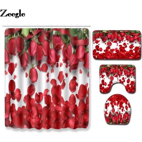 Waterproof Shower Curtain Bathroom Carpet Rug Large and Small Size Bath Mat Set Anti-slip Floor Mat Absorbent U-Shaped Rug