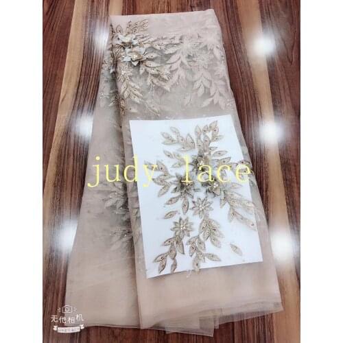Embroidery leaf pattern three-dimensional flower pearl hot diamond Chinese style high-grade fabric used in wedding dress fashion