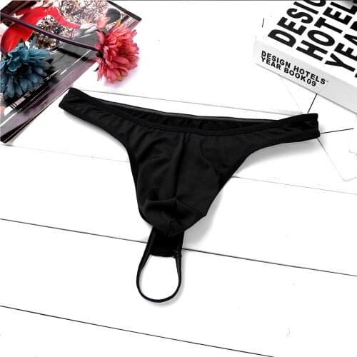 Winying Men Lingerie Penis Hole Panties Gay Pouch Thong G-Strings Underpants Open Butt Bikini Briefs T-Back Sissy Sexy Underwear