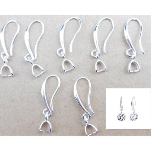 HOT Wholesale 20X Lot Jewelry Findings 925 Sterling Silver Earring Bail Pinch Smooth Hook Ear Wires For Fine Crystal Swa