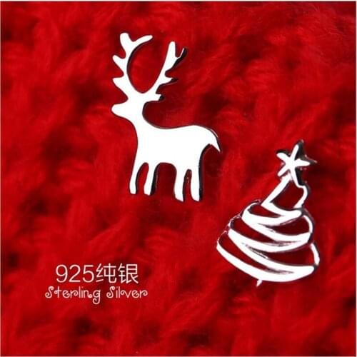 Christmas Gift 925 Sterling Silver Elk Deer Christmas Tree Stud Earrings For Women Fashion Sterling-Silver-Jewelry ES092
