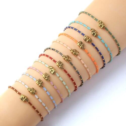 QUANCHI New Miyuki Beads Bracelet Lucky Gold Elephant Strand Bracelets Pulseras Handmade Beaded Fashion Couples Jewelry Gift