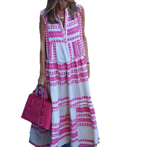 2021 summer new womens dress popular mid waist cake skirt comfortable casual geometric print V-neck sleeveless dress