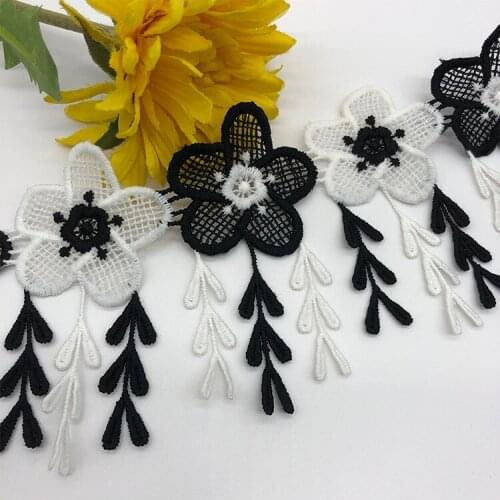 1 yard 95mm wide Water soluble Black White Embroidered Flower Tassel Ribbon for Diy Craft Clothing Sewing Accessories Material