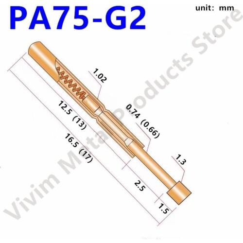 100 PCS PA75-G2 Brass Spring Test Probe Durable Brass Test Probe Length 16.5mm Household Convenient Gold Plated Test Tool