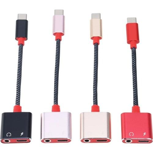 2 in 1 Type C to 3.5mm Earphone Jack Adapter Charging Aux Audio Cable Converter USB Type-C Splitter Headphone Adapters 50pcs