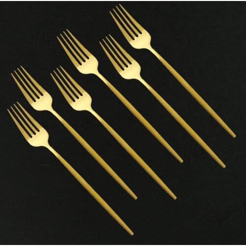 6Pcs Gold Matte Dinner Fork Stainless Steel Dinnerware Cake Fork Fruit Salad Fork Black Dessert Fork Set Cutlery Drop Shipping