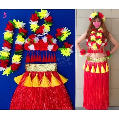 Free shipping Hawaii hula skirt garishness clothes set adult costume set 80cm thickening