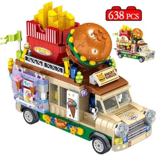 City Creator Girls Ice Cream Vehicle Sets Model Mini Building Bricks Hot Dog Camping Car Friends Bricks Toys for Children Gifts