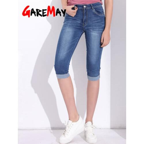 Denim Capri Skinny Jeans Woman Stretch High Waist Jeans Plus Size Short Denim Pants For Women Summer Clothing GAREMAY
