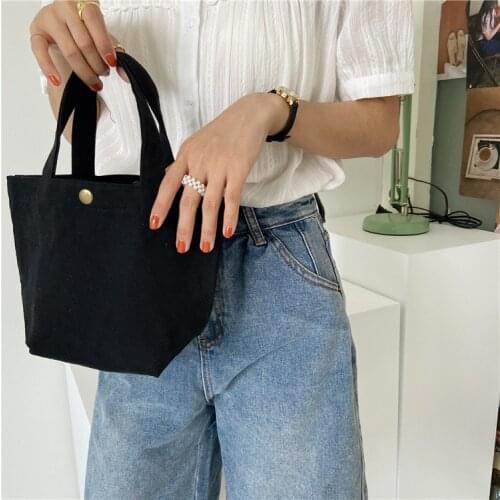 Women Canvas Picnic Lunch Bags Cotton Cloth Handbags Tote Shoulder Bags Lady Makeup Bags Casual Summer Mini Lunch Kit