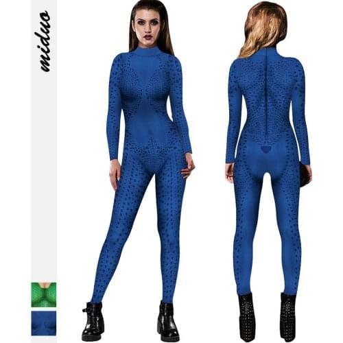 Explosive Witch Digital Print Womens Cosplay One-Piece Long Sleeve Tights Sexy Tights 3D Beautify the Body Halloween