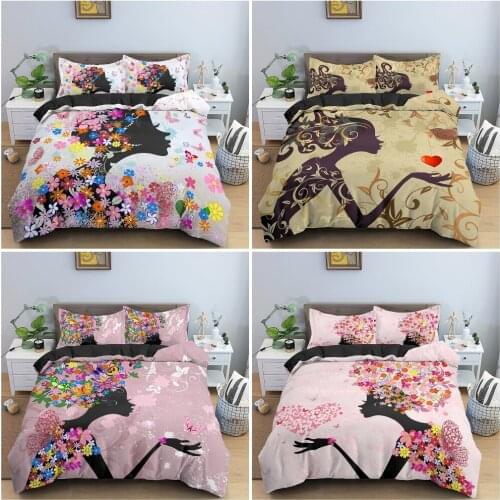 Beautiful Black Girl Duvet Cover Set Facial Profile Bedding Set for Teen Girls Bedroom Decor Twin Double King Queen 2/3 PCS