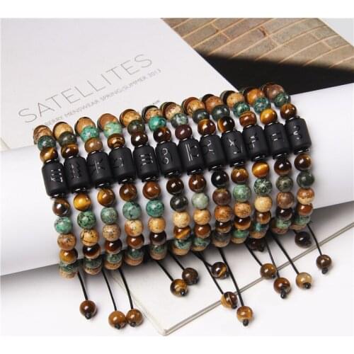 Lucky Jewelry 12 Constellation Bracelets Couples Black Braid Adjustbale Bangle Natural Tiger Eye Stone Beads Charm Pulsera Men