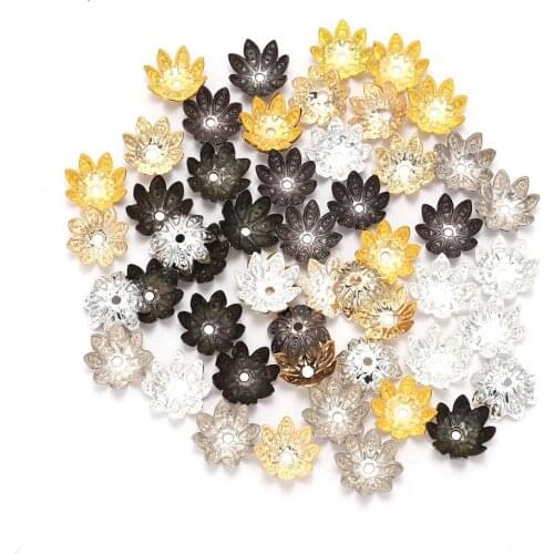 100Pcs/Lot Metal Lotus Flower Loose Spacer Bead 8 10mm Caps Cone Beads Cap Filigree For DIY Jewelry Accessories Finding Making