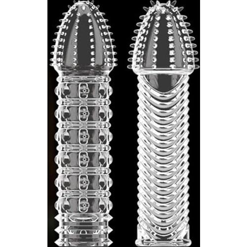 Reusable condoms for men delay ejaculation Sex dotted ribbed Penis Sleeve Condom Clitoris Stimulation Condom Sex Products