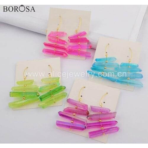BOROSA 5Pairs Trendy Aura Quartz Titanium Rainbow Crystal Earrings Fashion Colorful Drop Earrings Female Jewelry G1756