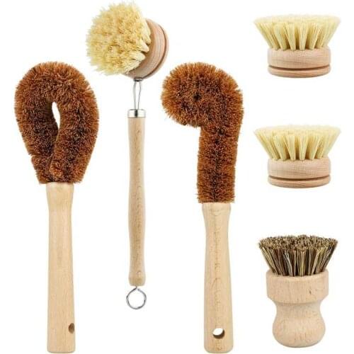 Plant Based Cleaning Brush Set, 6 Piece for Vegetable, and Kitchen Dish Cleaning, Zero Waste & Biodegradable Kitchen Brushes