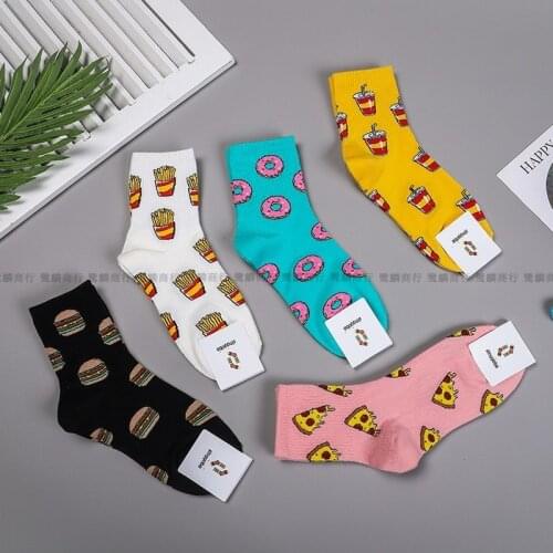 Food Women Sock Cartoon Woman Socks Womans Casual Cotton Sox Girls Autumn Winter Trendy Hamburg French Fries Pizza Skarpetki