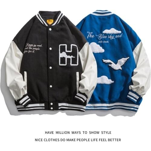 2021 New Autumn Cloud Towel Embroid Baseball Jacket Oversize Mens Bomber Coat Unisex Womens Letter Varsity Jacket Casual Chic