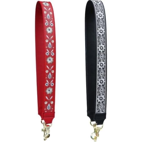 New Vintage Black Emboridery Women Shoulder Strap Leather Handbag Accessories Fiber PU Wide Straps For Bags Belt