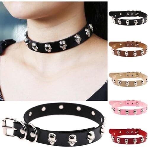 Alloy Skull Rivets Charm Punk Rock Choker Necklace Clavicle Women Collar Colier Purple PU Leather Gift Jewelry Freely Shipping