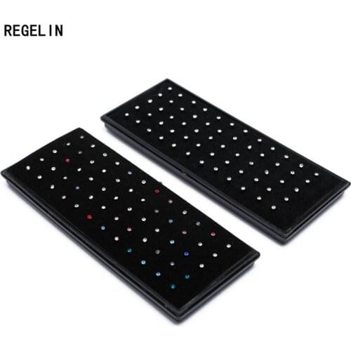 REGELIN 60pcs/box Rhinestone Crystal Stainless Steel Nose Jewelry Straight Stud Bar Piercing Nose Ring Septum Piercing Nostril